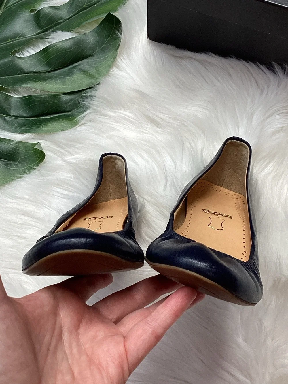 J. Crew CeCe Leather Ballet Flats Navy Blue 9.5 w/Box